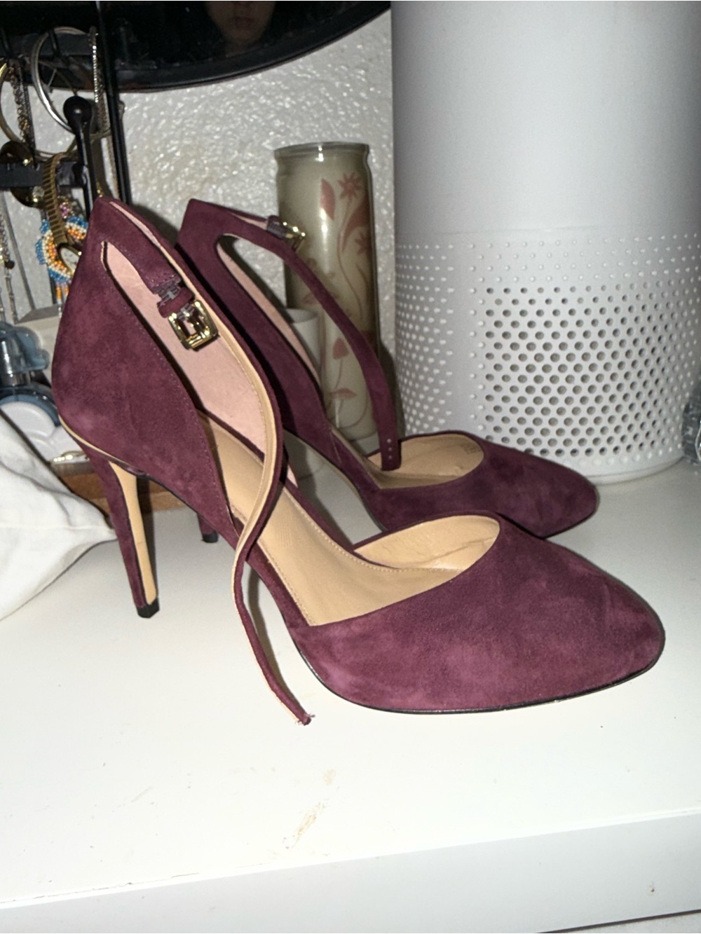 Michael Kors Plum Suede Ankle-Strap Pointed Heels